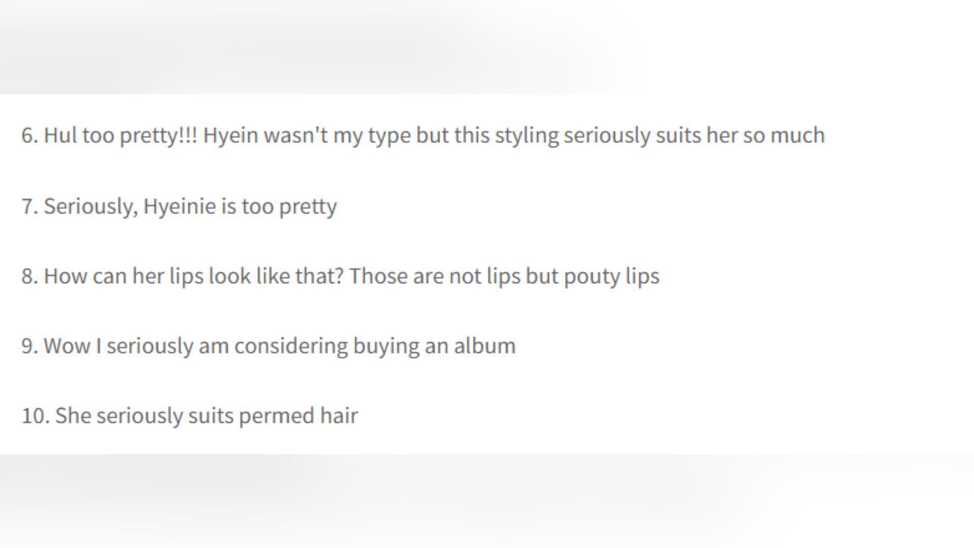 Korean netizens&#039; comments on Hyein&#039;s viral photocard (Image via pannchoa)