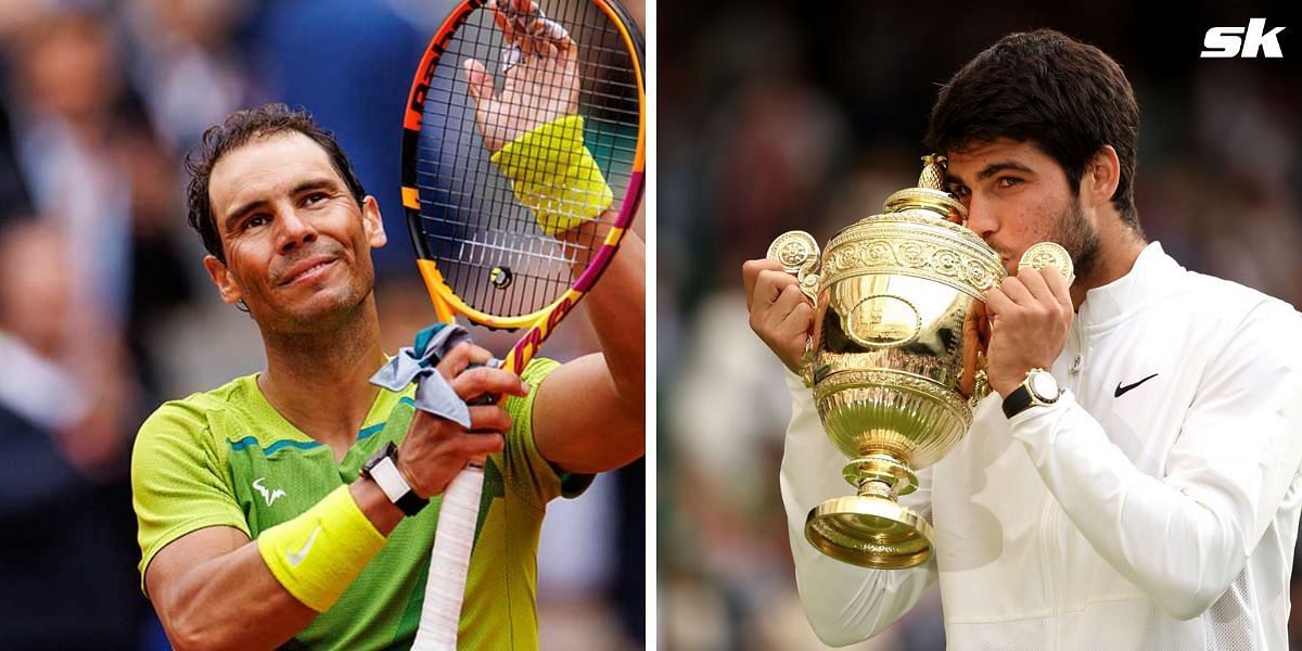 Rafael Nadal congratulated Carlos Alcaraz after he lifted the 2023 Wimbledon crown