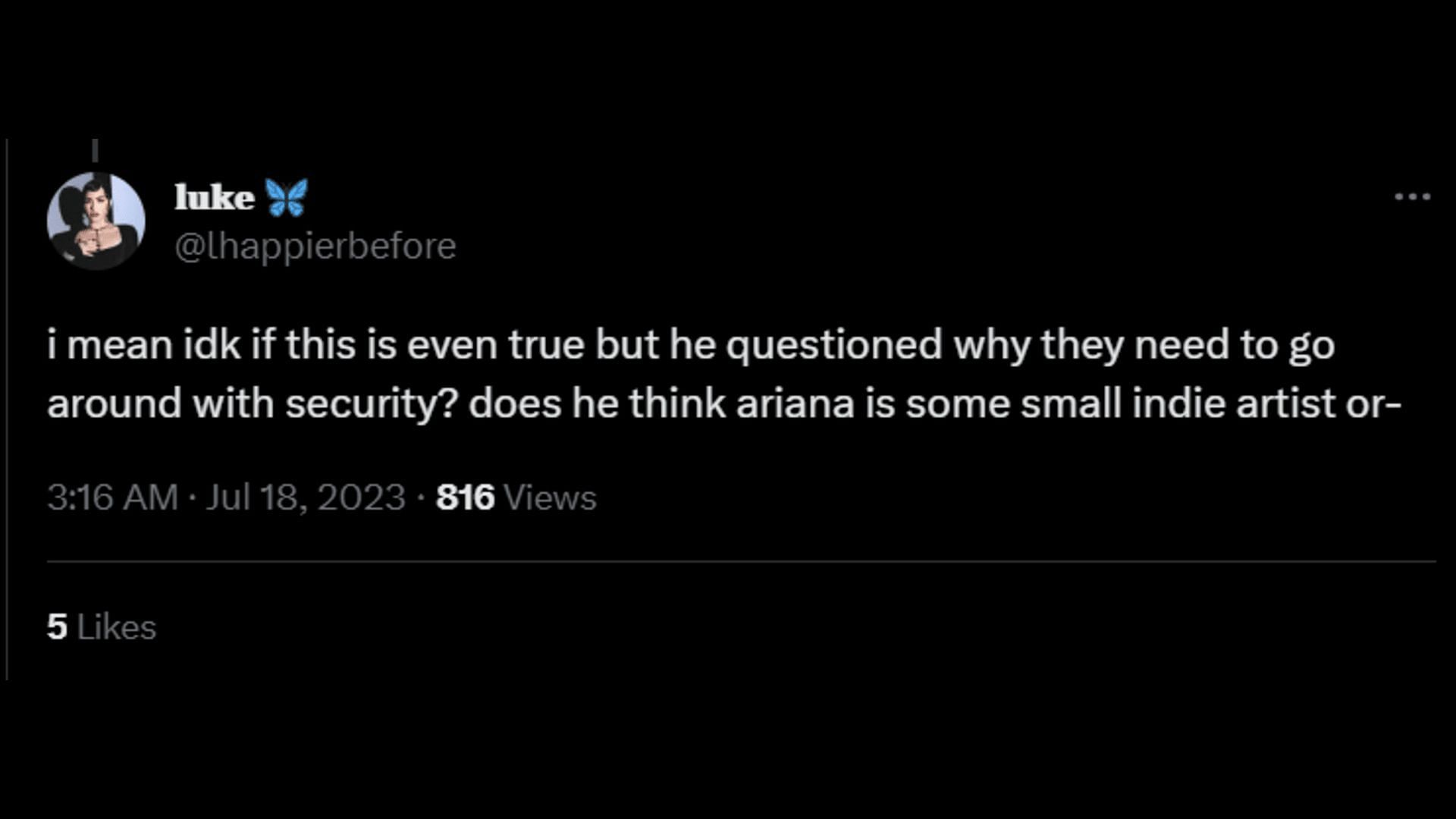 A netizen saying that Grande is not a small celebrity. (Image via Twitter/luke)