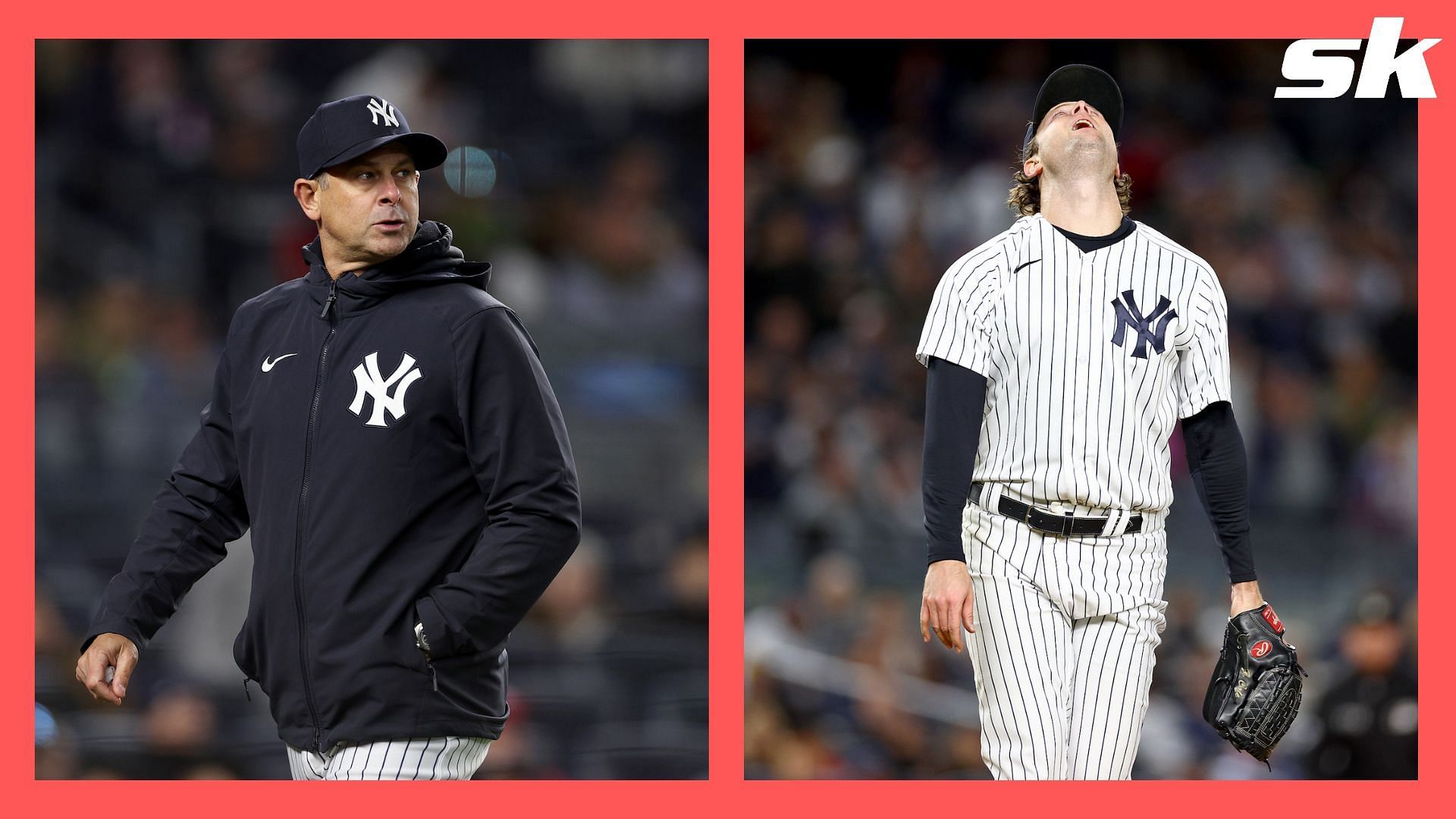 Aaron Boone and Gerrit Cole of the New York Yankees
