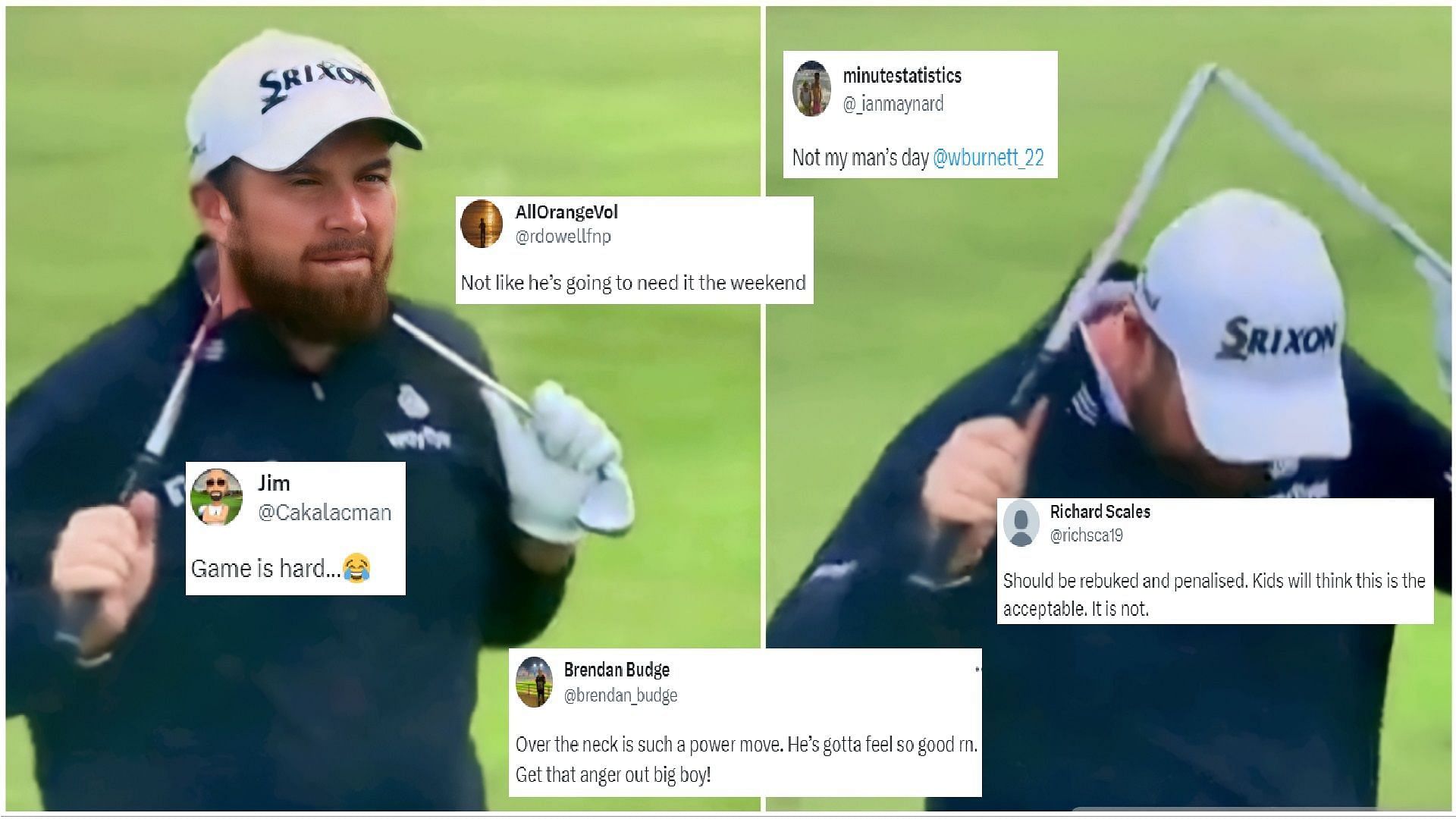 Shane Lowry breaks his club (via Twitter/@NUCLRGOLF)