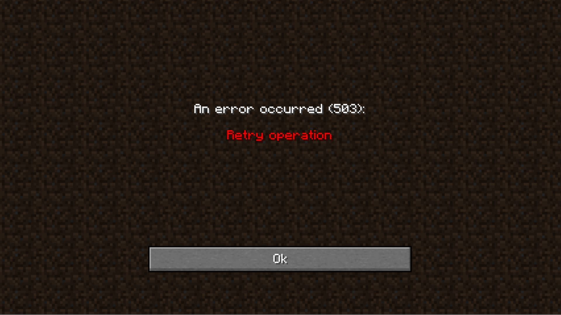 The Minecraft error 503 message inside the game (Image via Mojang)
