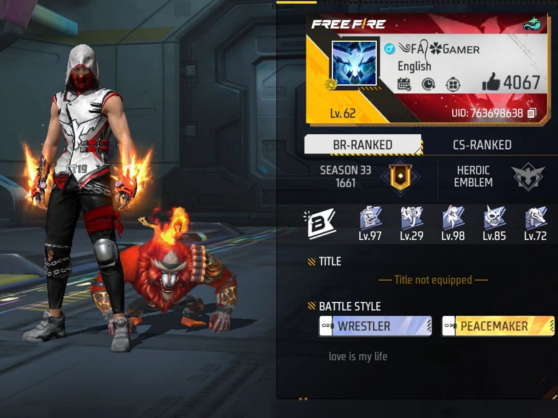 FA Gamer की Free Fire Max ID (Image via Garena)