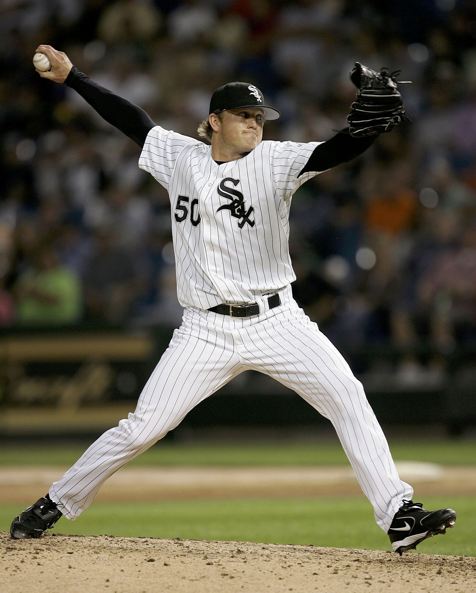 Sean Tracey #50 of the Chicago White Sox pitches in his Major League debut in the 8th inning against the Detroit Tigers on June 8, 2006 at U.S. Cellular Field in Chicago, Illinois.