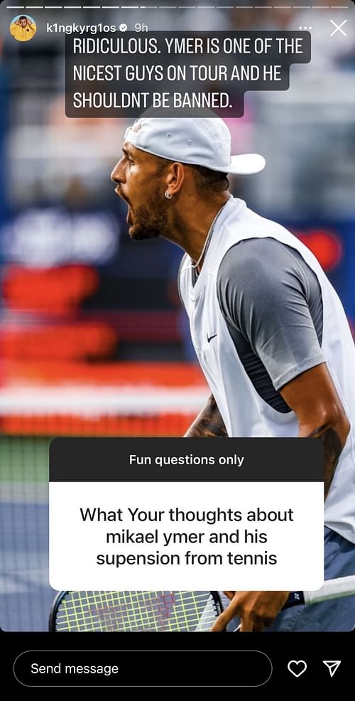 Nick Kyrgios' Instagram story (@k1ngkyrg1os)