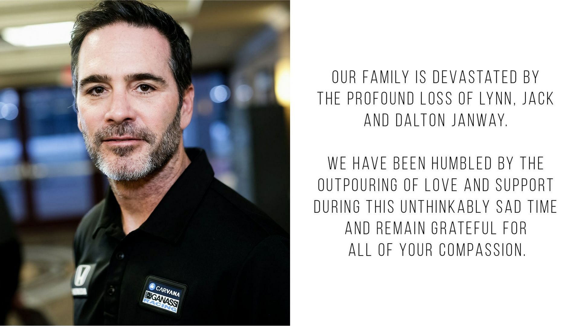 Jimmie Johnson releases a statement after suffering from the tragic incident