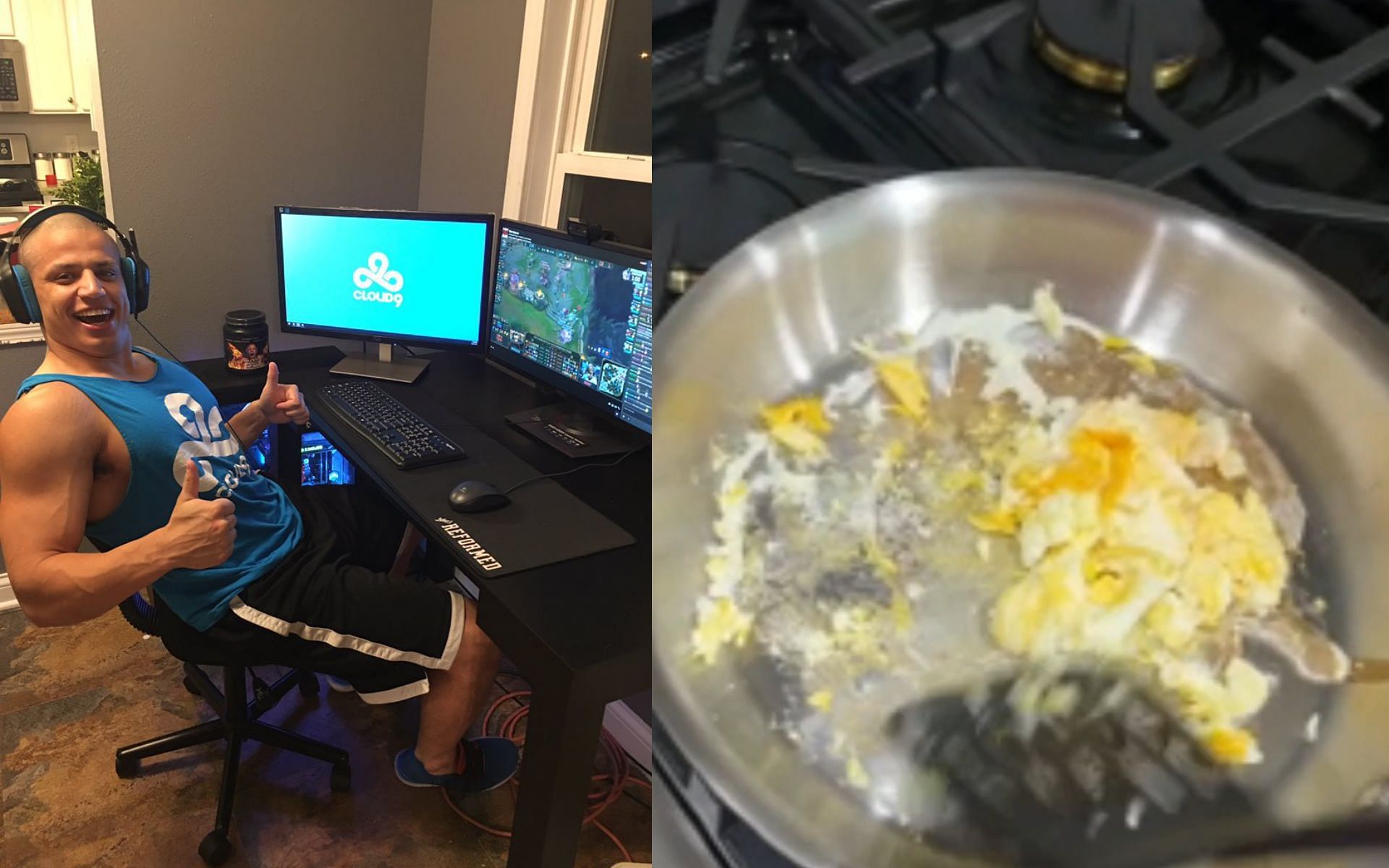 Tyler1 showcased his cooking skills during the 24-hour livestream (Images via Tyler1/Twitter and Tyler1/Twitch)