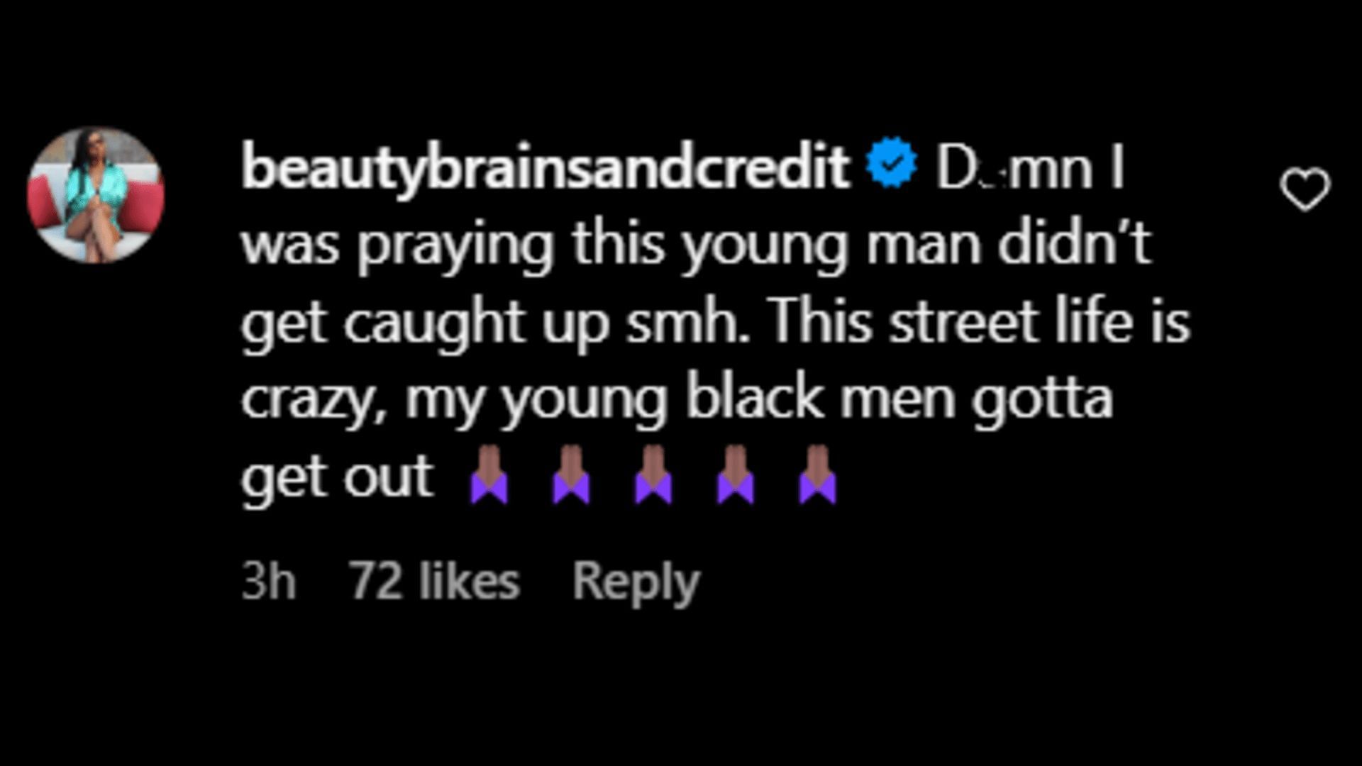 A netizen says how he was praying for YNG Cheese. (Image via Instagram/beautybrainsandcredit)