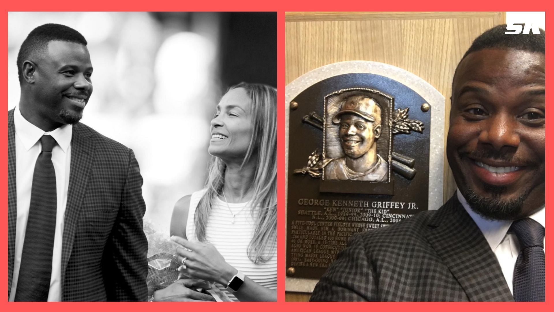 Ken Griffey Jr gets emotional and is conforted by his wife Melissa