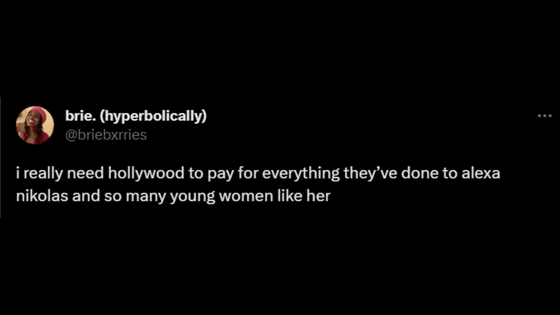 An internet user demanding Hollywood to pay for its sins. (Image via Twitter/brie.)