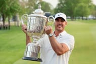 Brooks Koepka with the Wanamaker Trophy at the 2023 PGA Championship (via Getty Images)