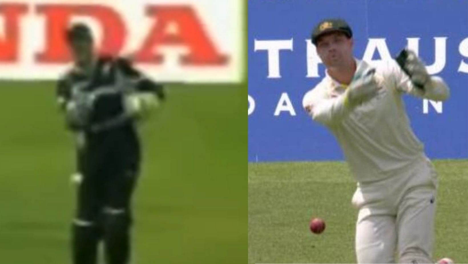 Brendon McCullum (L) and Alex Carey (R) attempting similar stumpings on different ocassions.