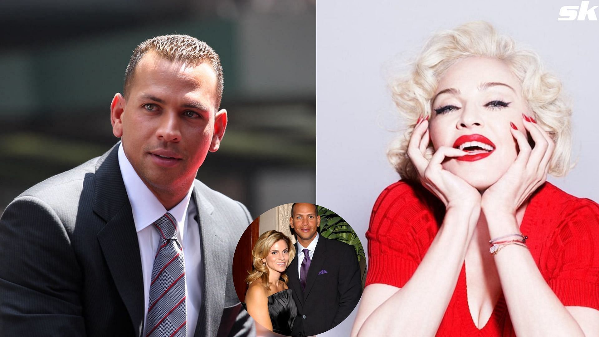 New York Yankees star, Alex Rodriguez; Queen of Pop, Madonna; Alex with his ex-wife, Cynthia Scurtis (inset)