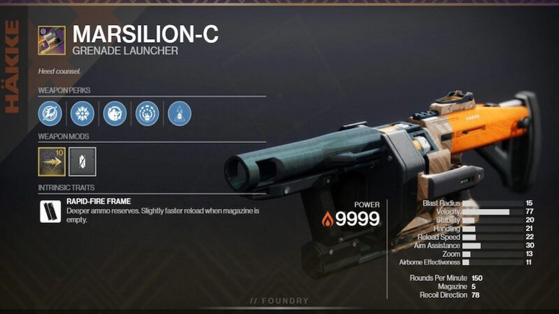 Marsilion-C is one of the best Heavy Grenade Launchers in Destiny 2 (Image via Bungie)