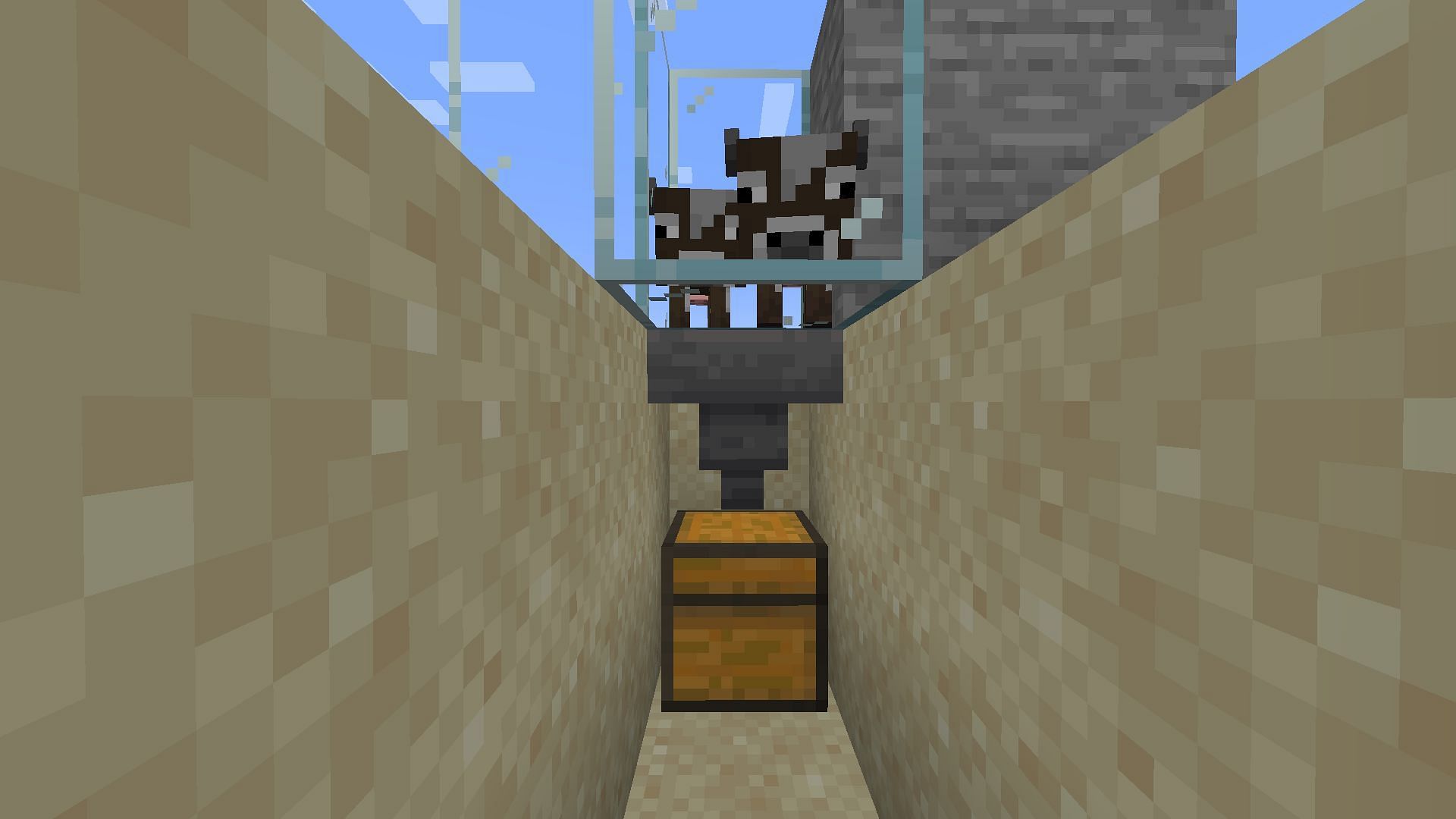 A simple hopper and a chest can be placed to collect dropped items from mobs in Minecraft (Image via Mojang)