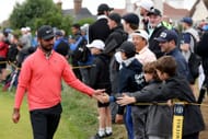 Shubhankar Sharma shakes hands with young fans at the 2023 British Open, Day Three