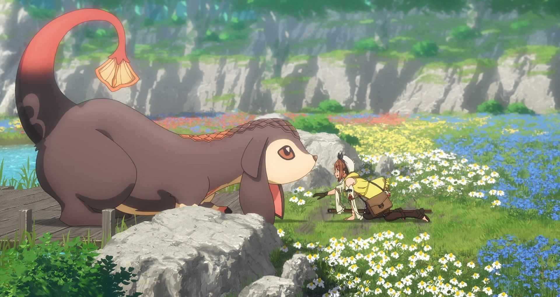 Ryza stumbles upon a monster in search of Serenity Flower (Image via LIDENFILMS)
