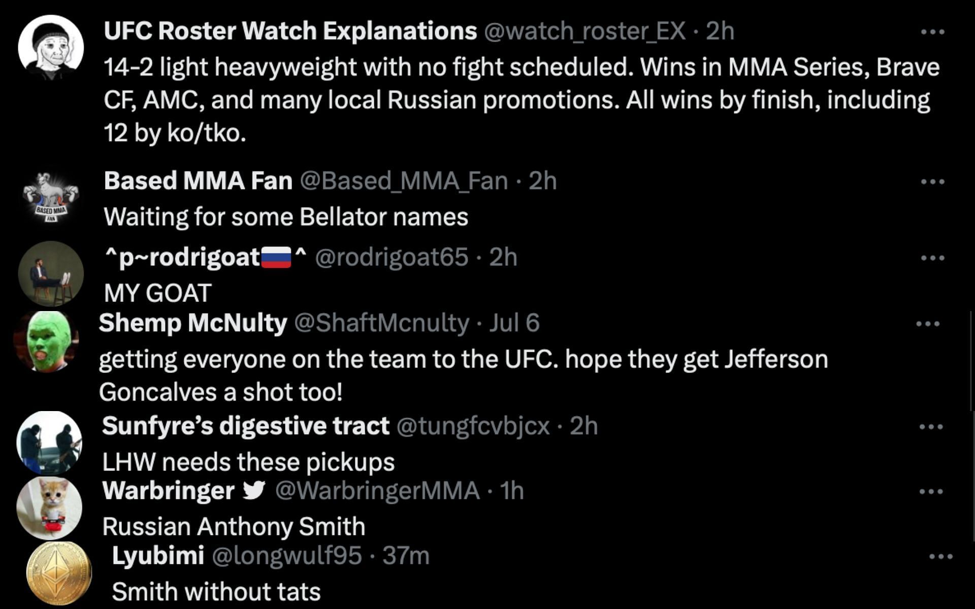Screenshots from @UFCRosterWatch on Twitter