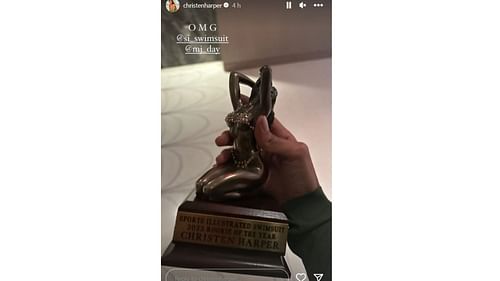 Christen Harper shows off her ROTY trophy and expresses her awe (Image Credit: Christen Harper's Instagram Story).