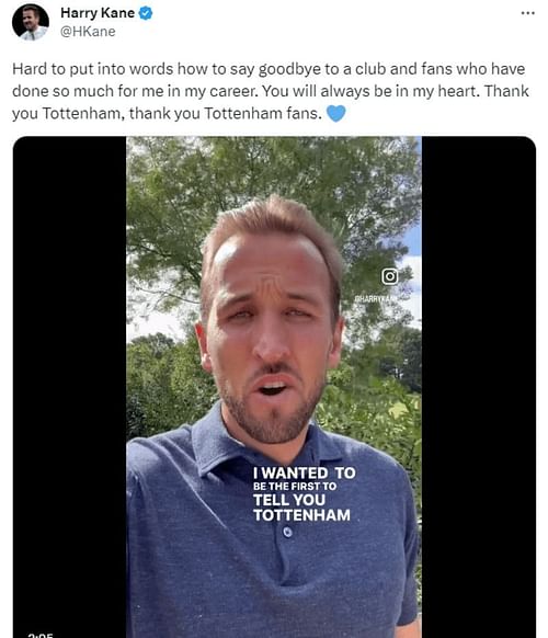 Harry Kane announced his departure from Tottenham Hotspur via Twitter. (Image credit: Harry Kane on Twitter)