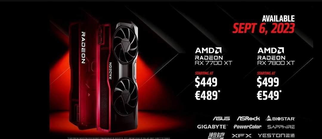 Prices for the RX 7800 Xt and 7700 XT (Image via AMD)
