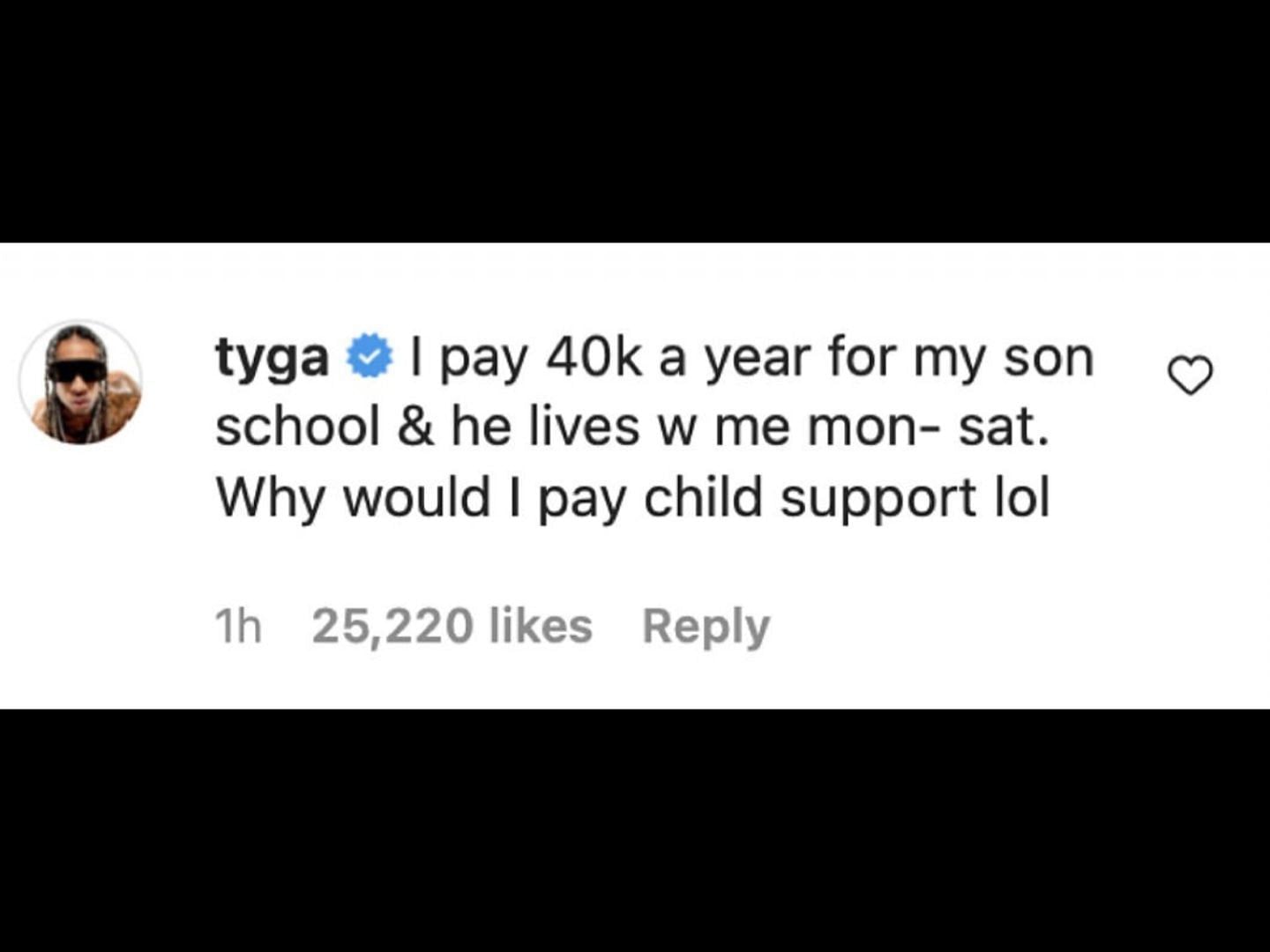 Tyga&#039;s response to Blac Chyna&#039;s tweet about not receiving child support. (Image via Instagram/@theshaderoom)