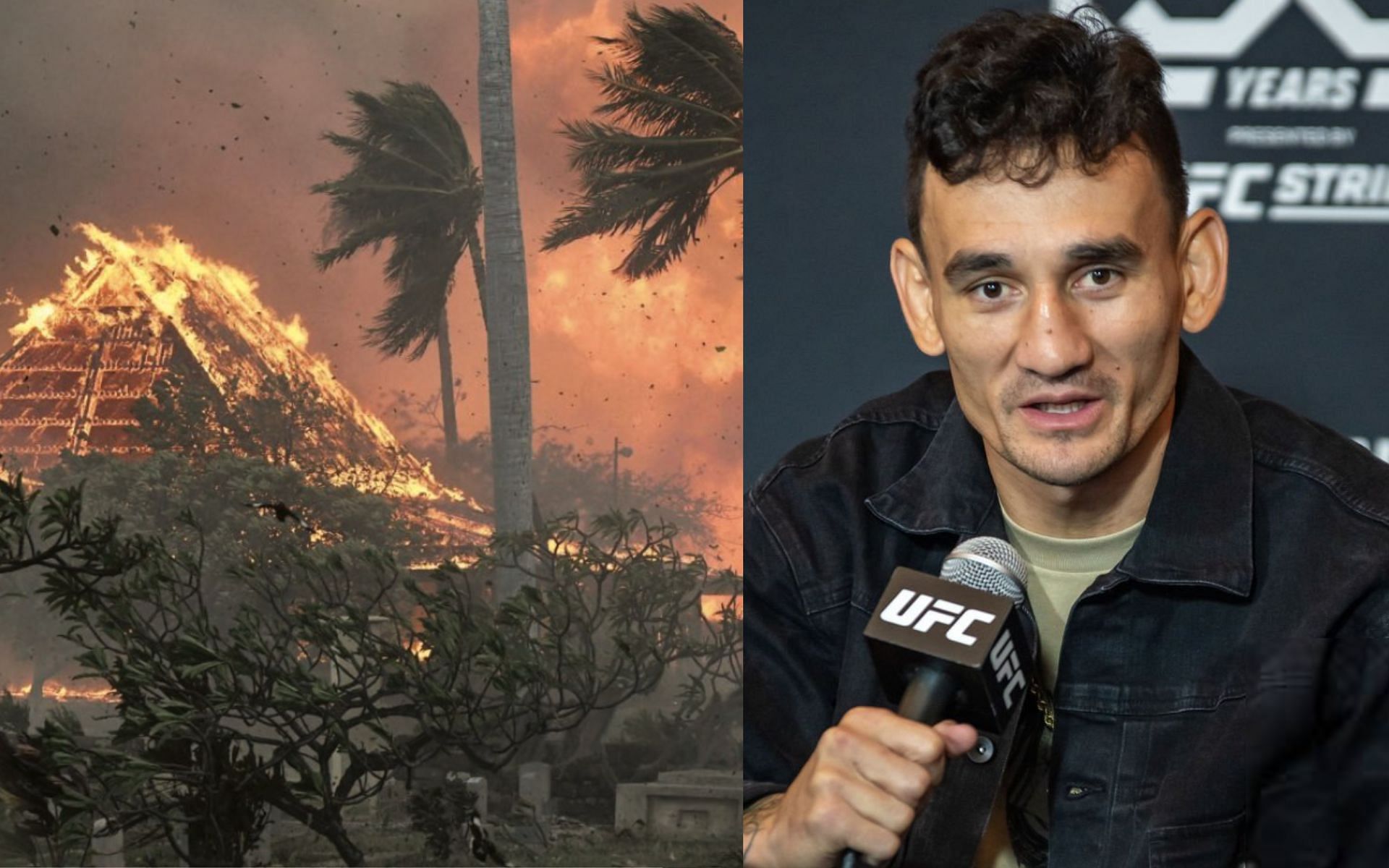 Lahaina fires (left) and Max Holloway (right) [Images Courtesy: @lahainastrong2023 on Instagram and @GettyImages]