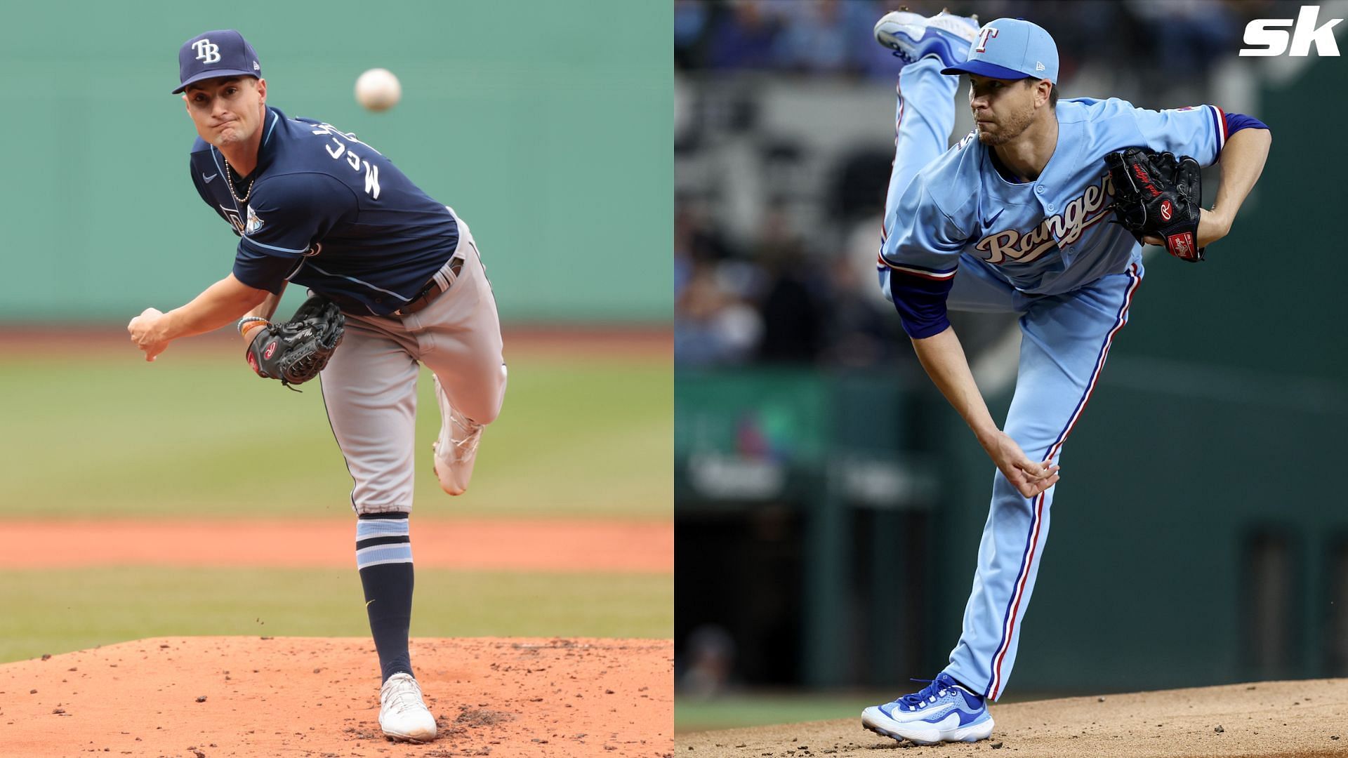 Shane McClanahan of the Tampa Bay Rays and Jacob deGrom of the Texas Rangers