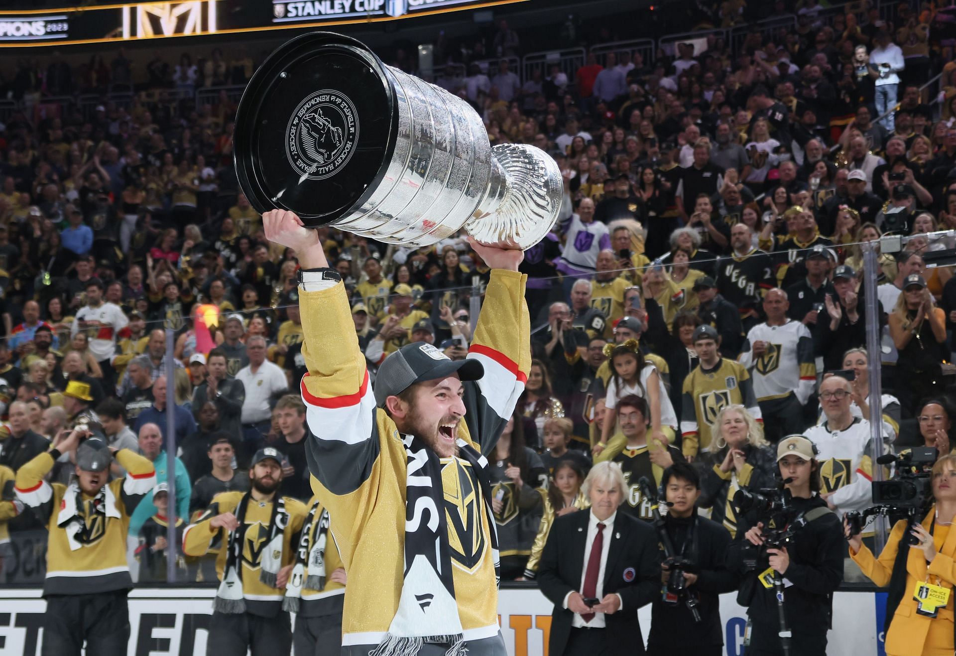 Brayden Pachal lifting the Cup following the 2023 NHL Stanley Cup Final - Game Five