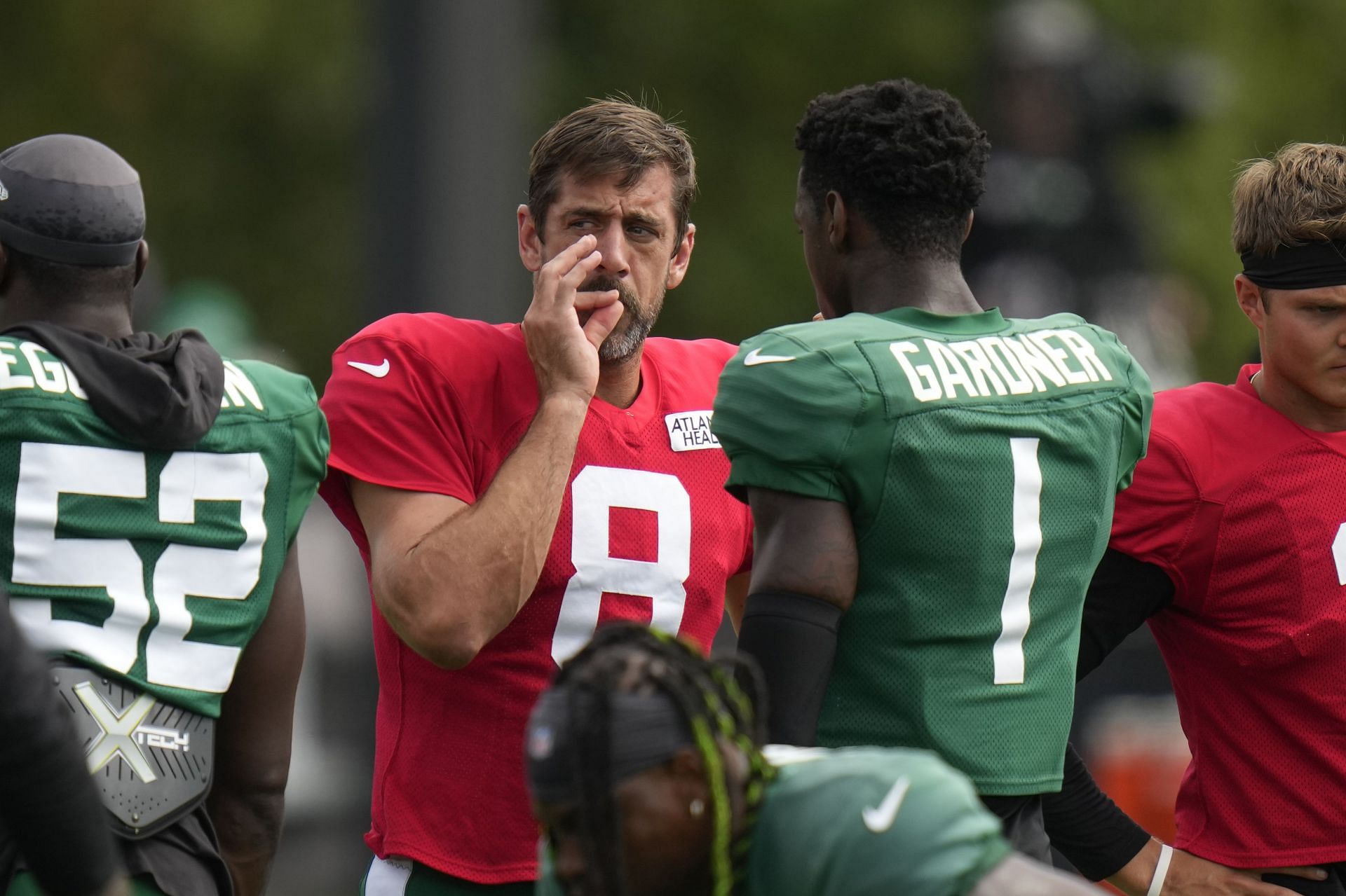 New York Jets linebacker Claudin Cherelus (41) in action against the Tampa  Bay Buccaneers during an NFL pre-season football game Saturday, Aug. 19,  2022, in East Rutherford, NJ. (AP Photo/Rich Schultz Stock