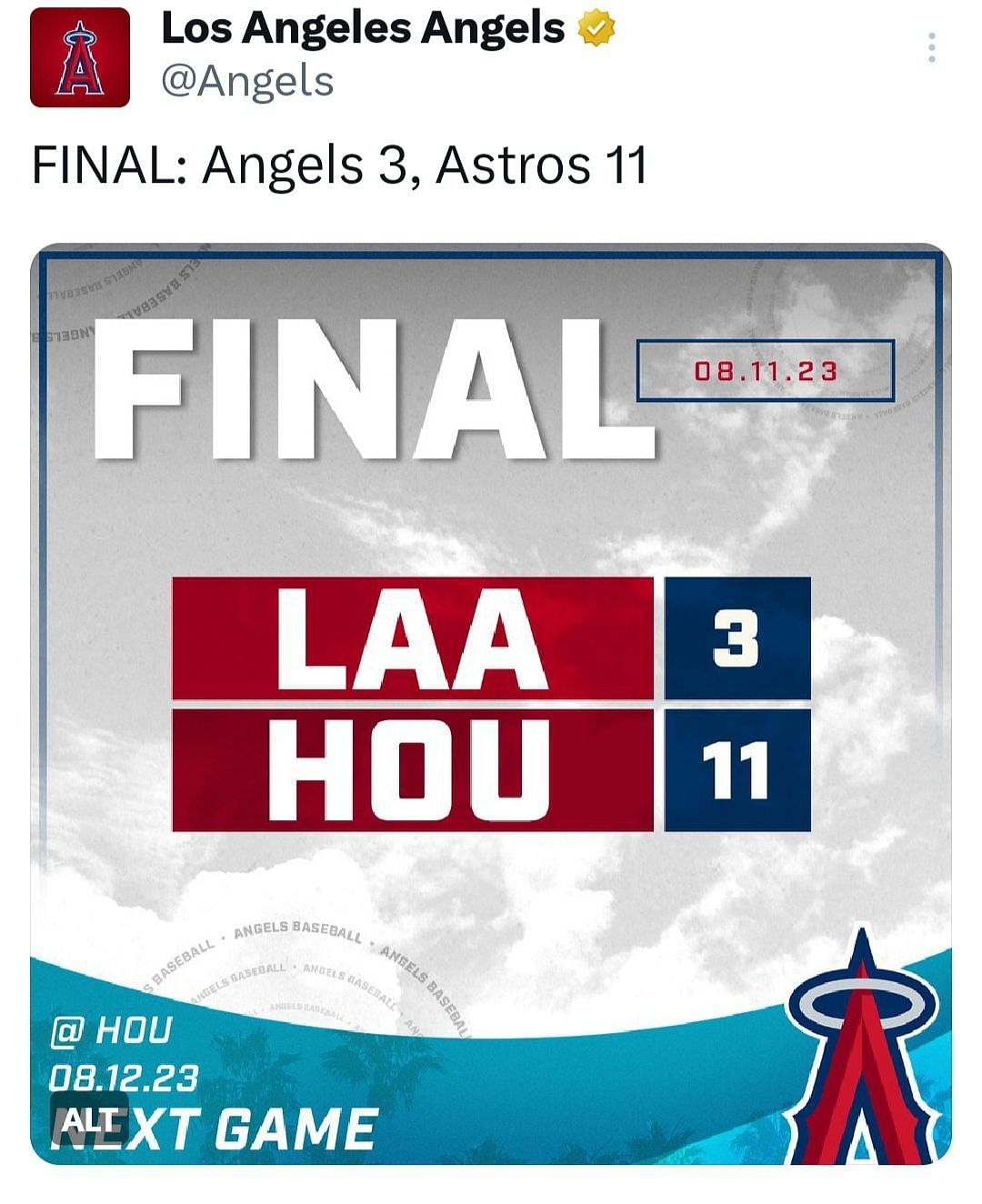 Los Angeles Angels posted the final score of the game on Twitter