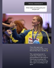 Screenshot of Ariarne Titmus' Instagram story.