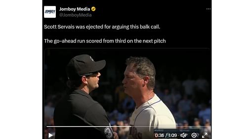 Scott Servais shows his disagreement over a balk call