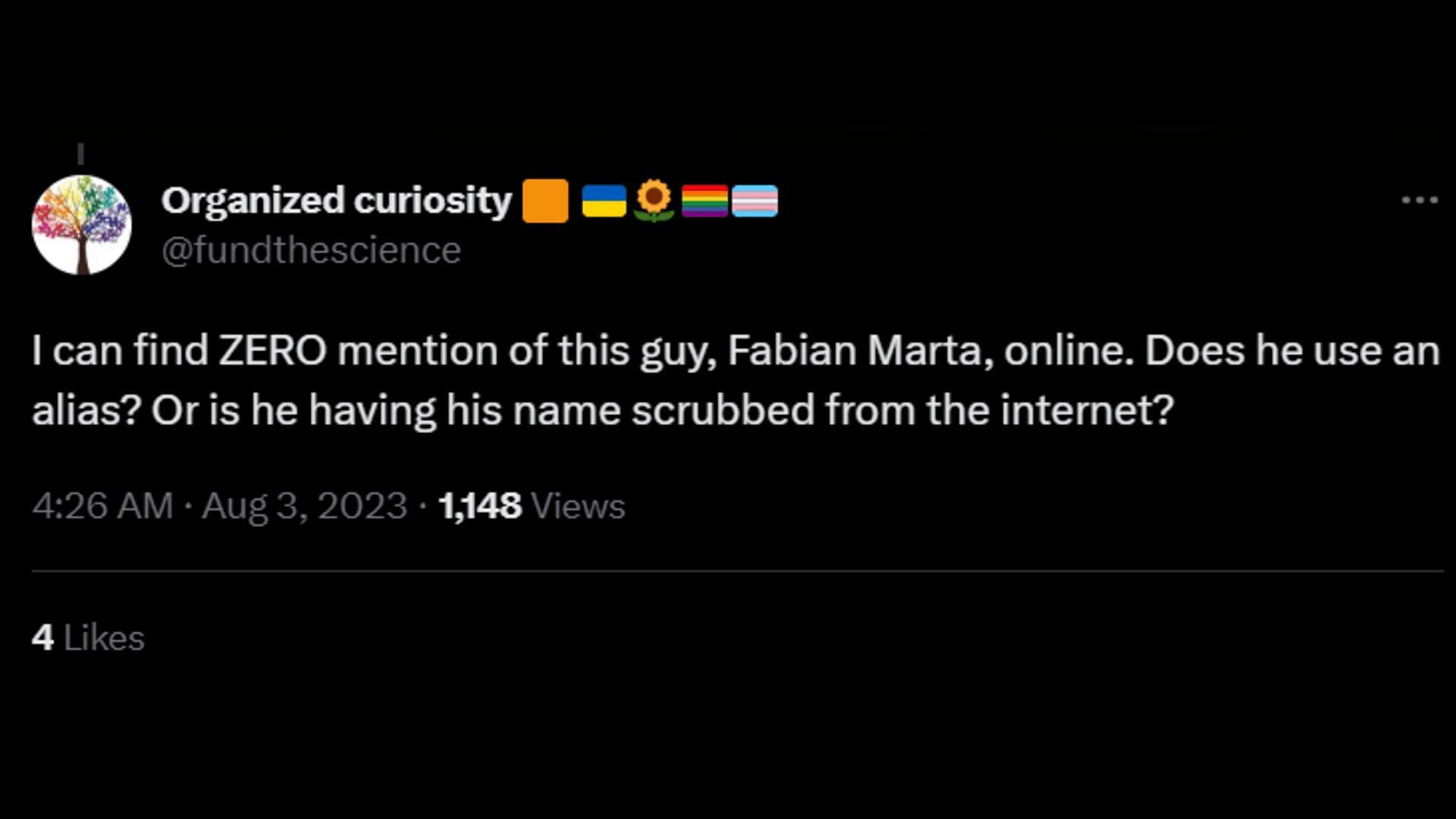 A netizen thinks Fabian Marta is trying to erase his name from the internet. (Image via Twitter/Organized curiosity)