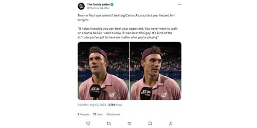 A tweet by @TheTennisLetter