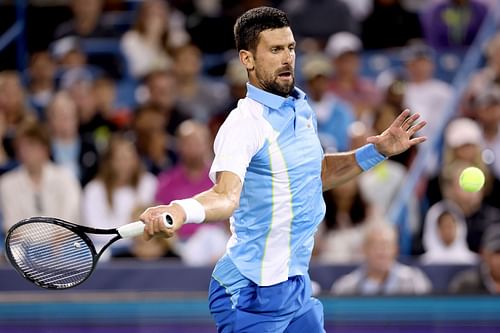 Novak Djokovic playing against Gael Monfils