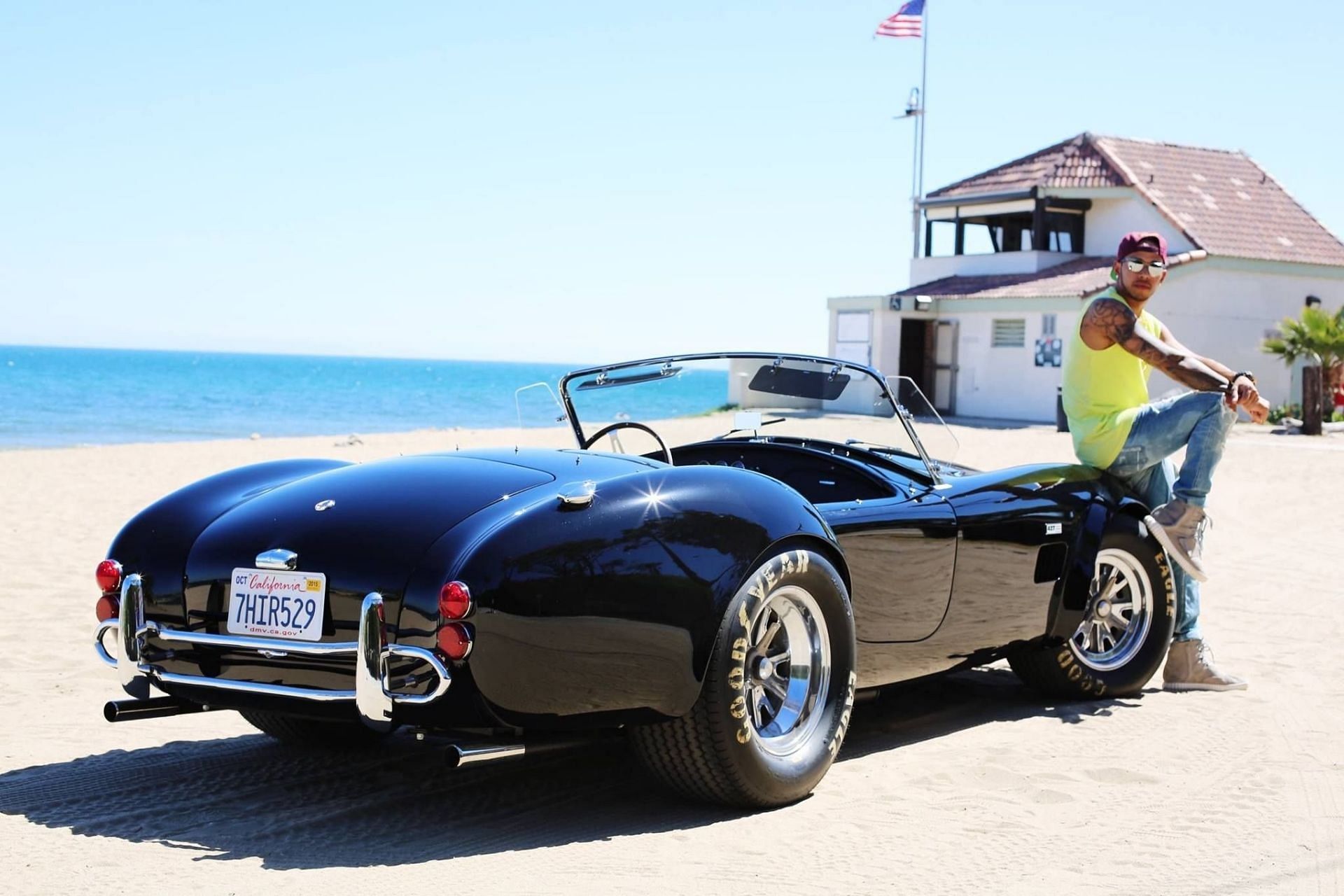 Hamilton with his 1966 427 Shelby Cobra (Image via Twitter/@LH44NEWS)