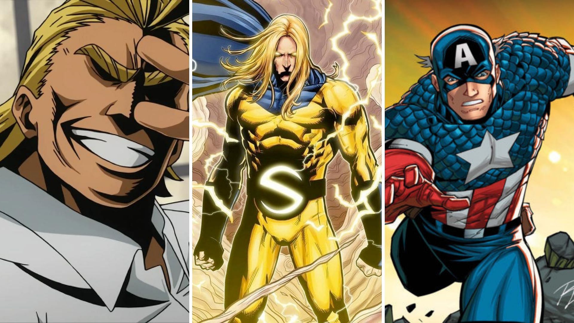 All Might, Sentry, and Captain America (Image via Studio Bones and Marvel Comics)