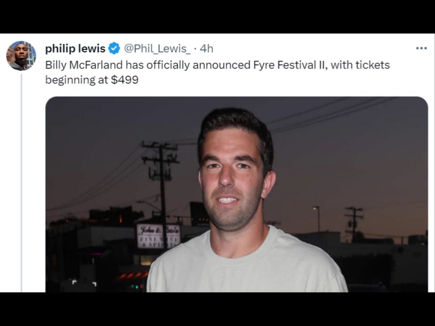 Billy McFarland announced that pre-sale for Fyre music festival&#039;s tickets were live. (Image via X/@Phil_Lewis_)