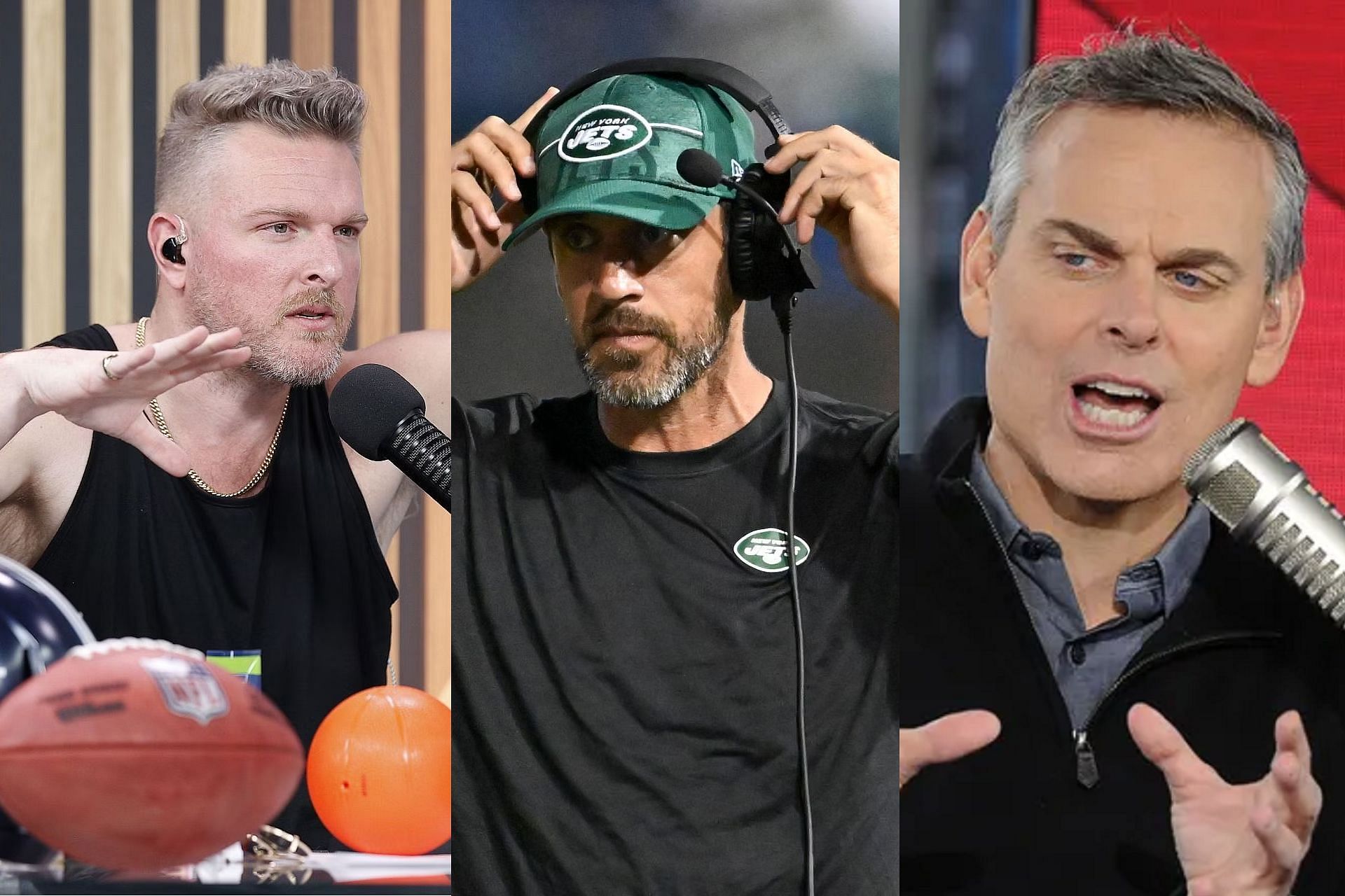 Pat McAfee, Aaron Rodgers, Colin Cowherd (Pics Readjusted from Cincinnati Enquirer and Getty)