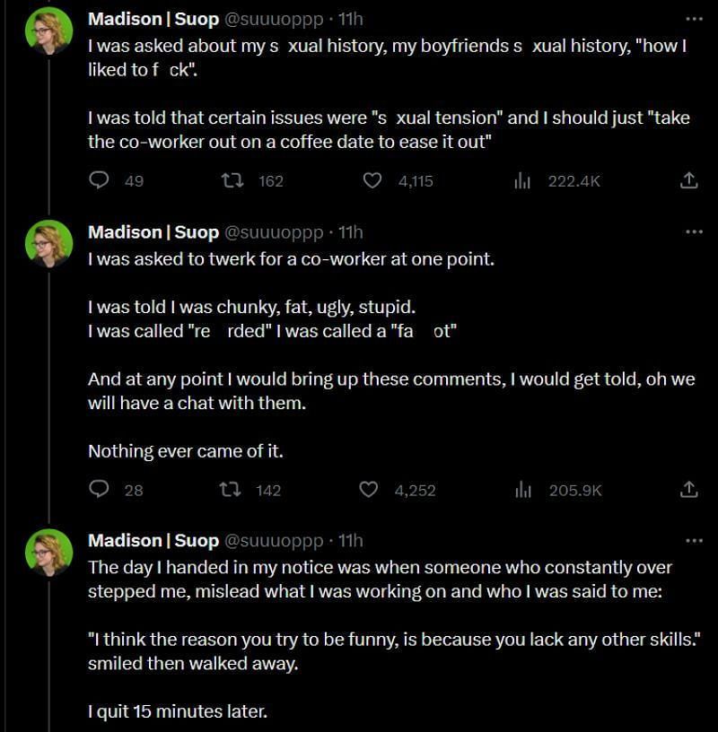 Madison recounts harassment at LMG and LTT (Image via @suuuoppp/X)