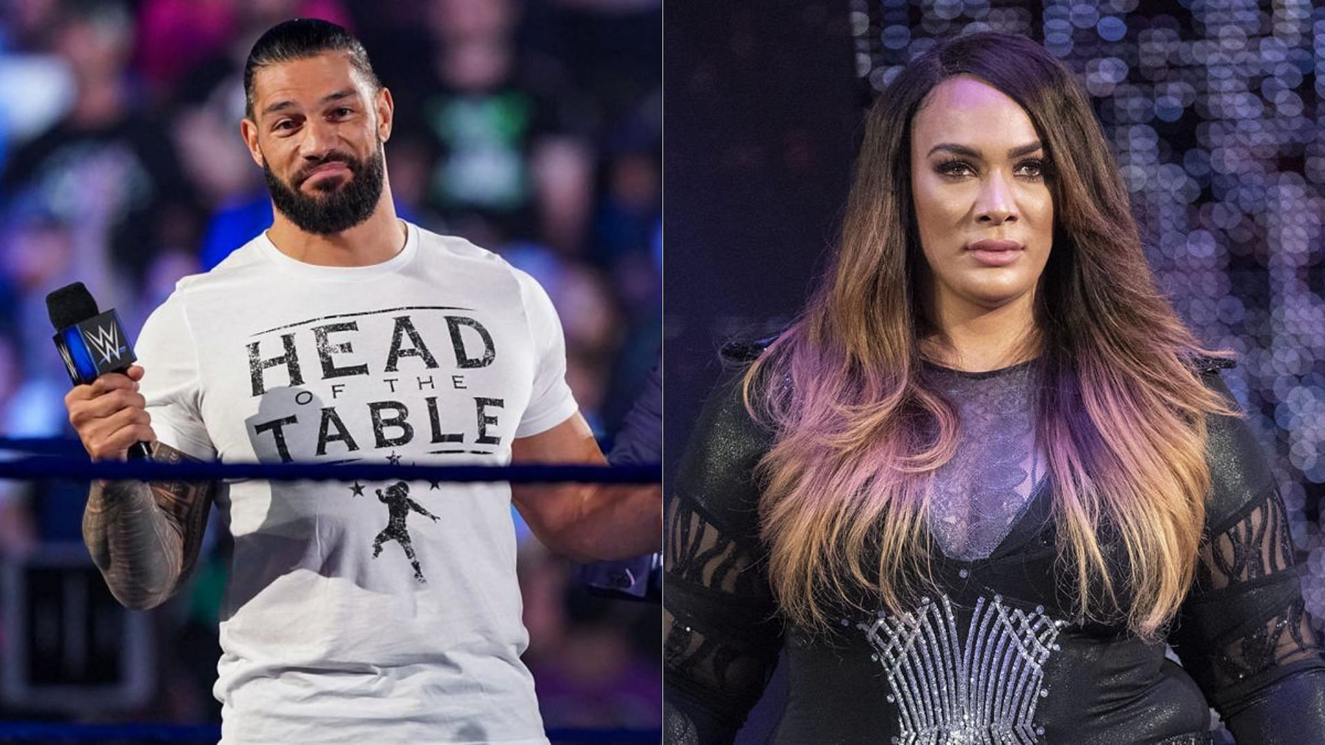 Roman Reigns, aka The Head of the Table (left); Nia Jax (right)