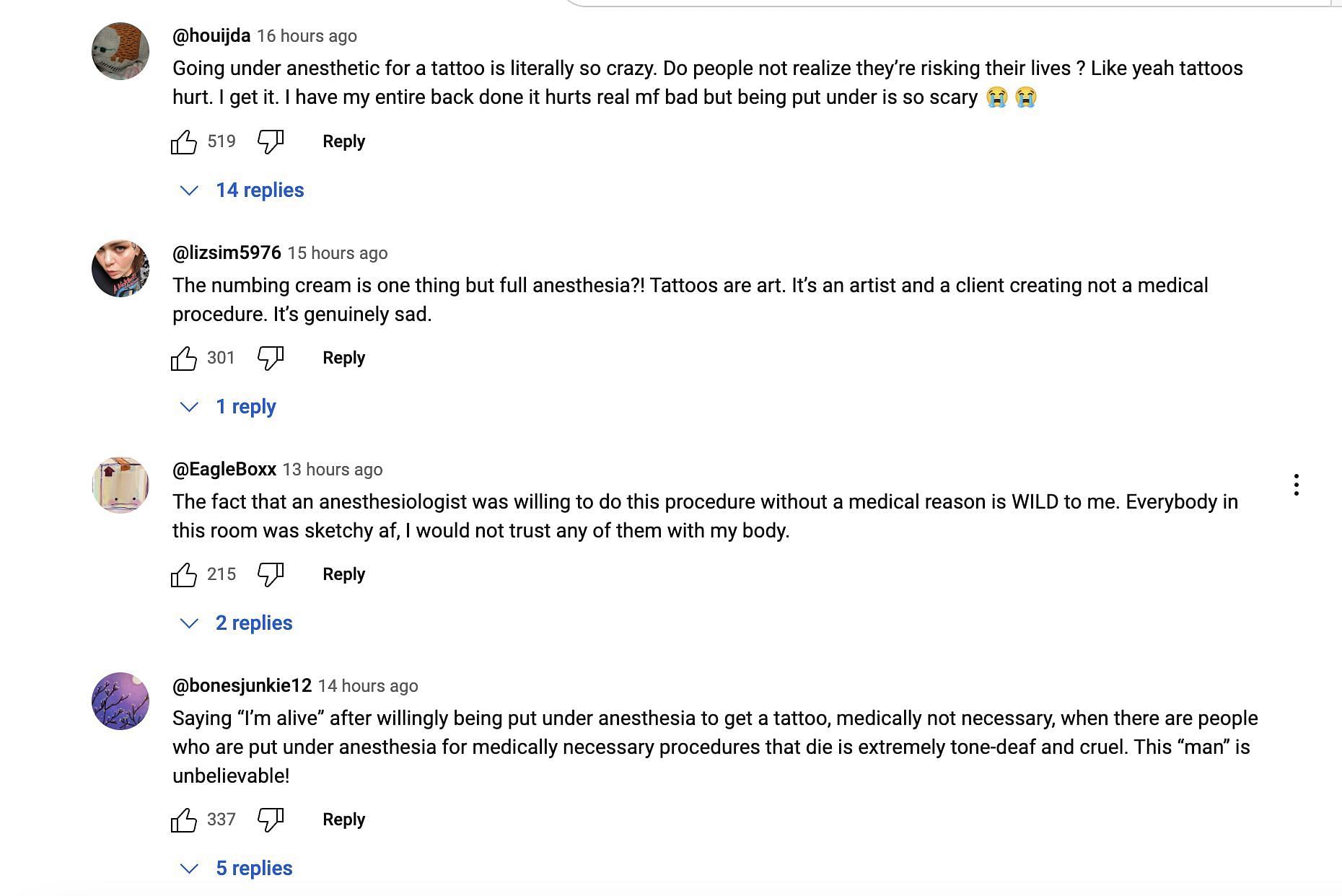 Social media users bashed the Ace Family member for getting tattoos done under general anesthesia. (Image via YouTube)