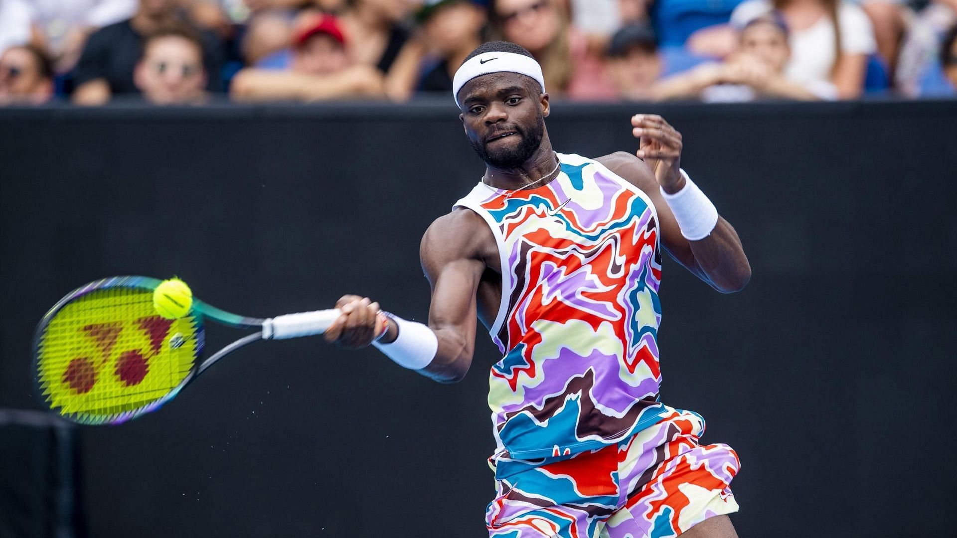 Frances Tiafoe hits a forehand at the 2023 Australian Open