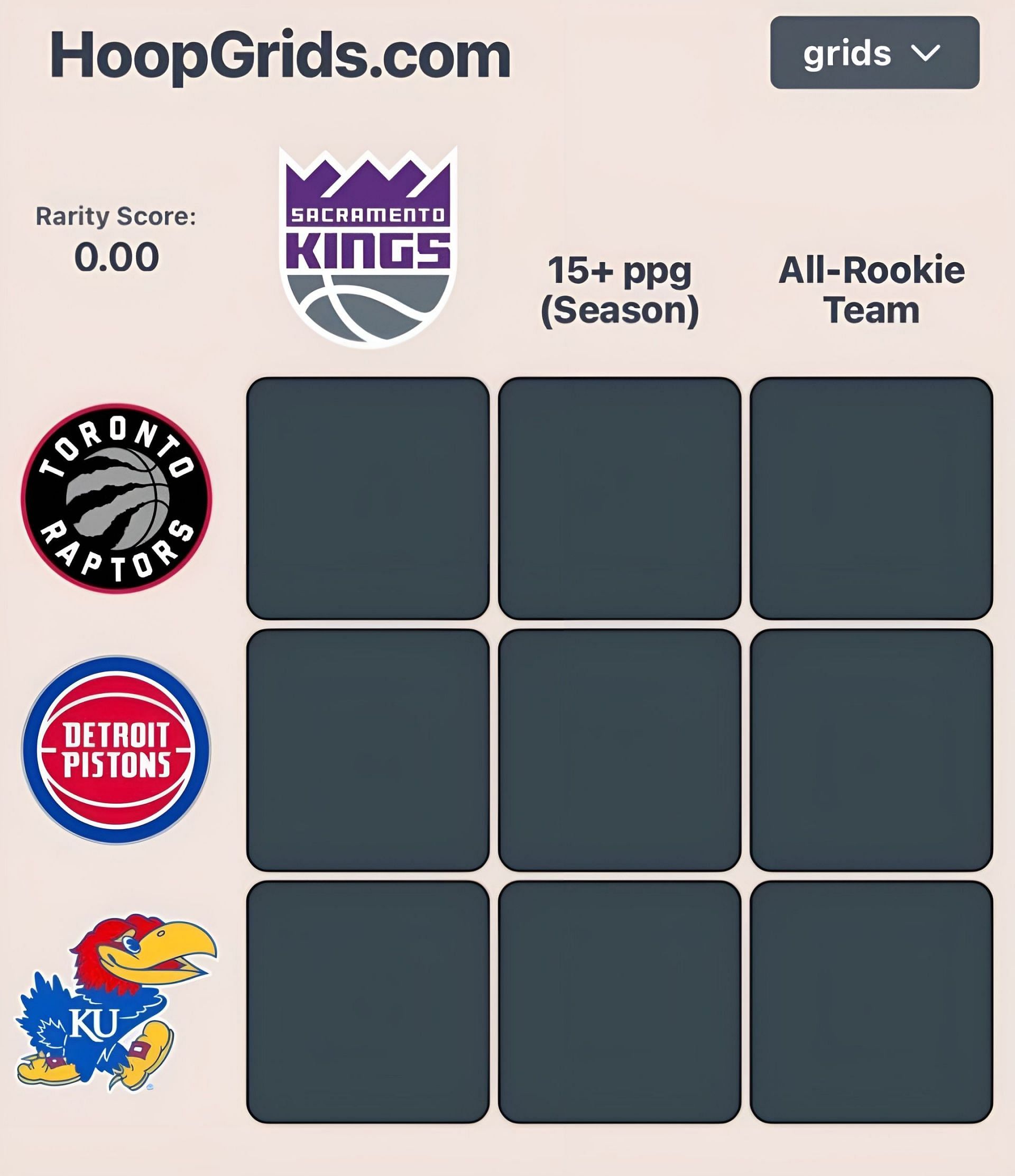 NBA HoopGrids grid for August 15