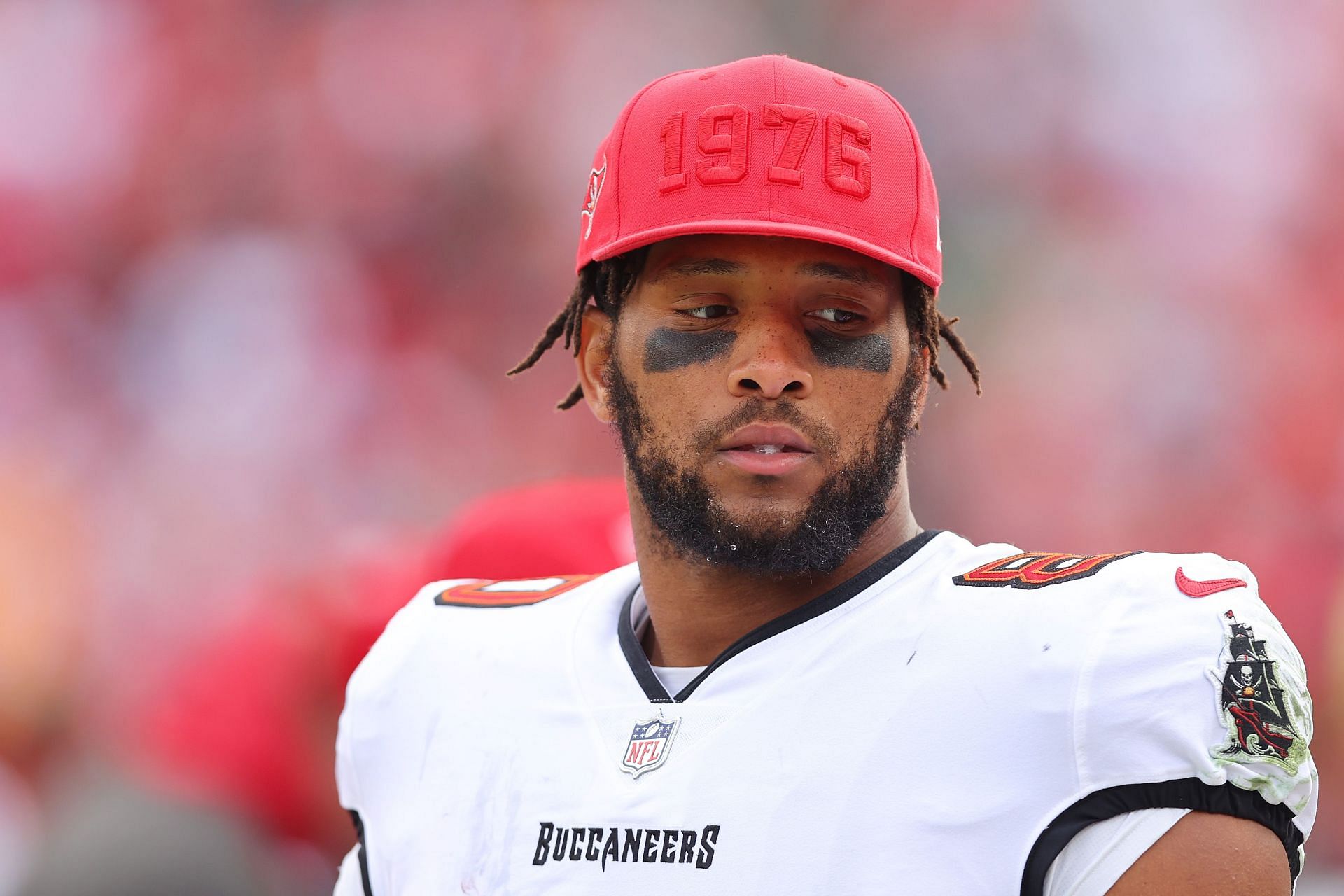 O.J. Howard of the Tampa Bay Buccaneers looks on after the game