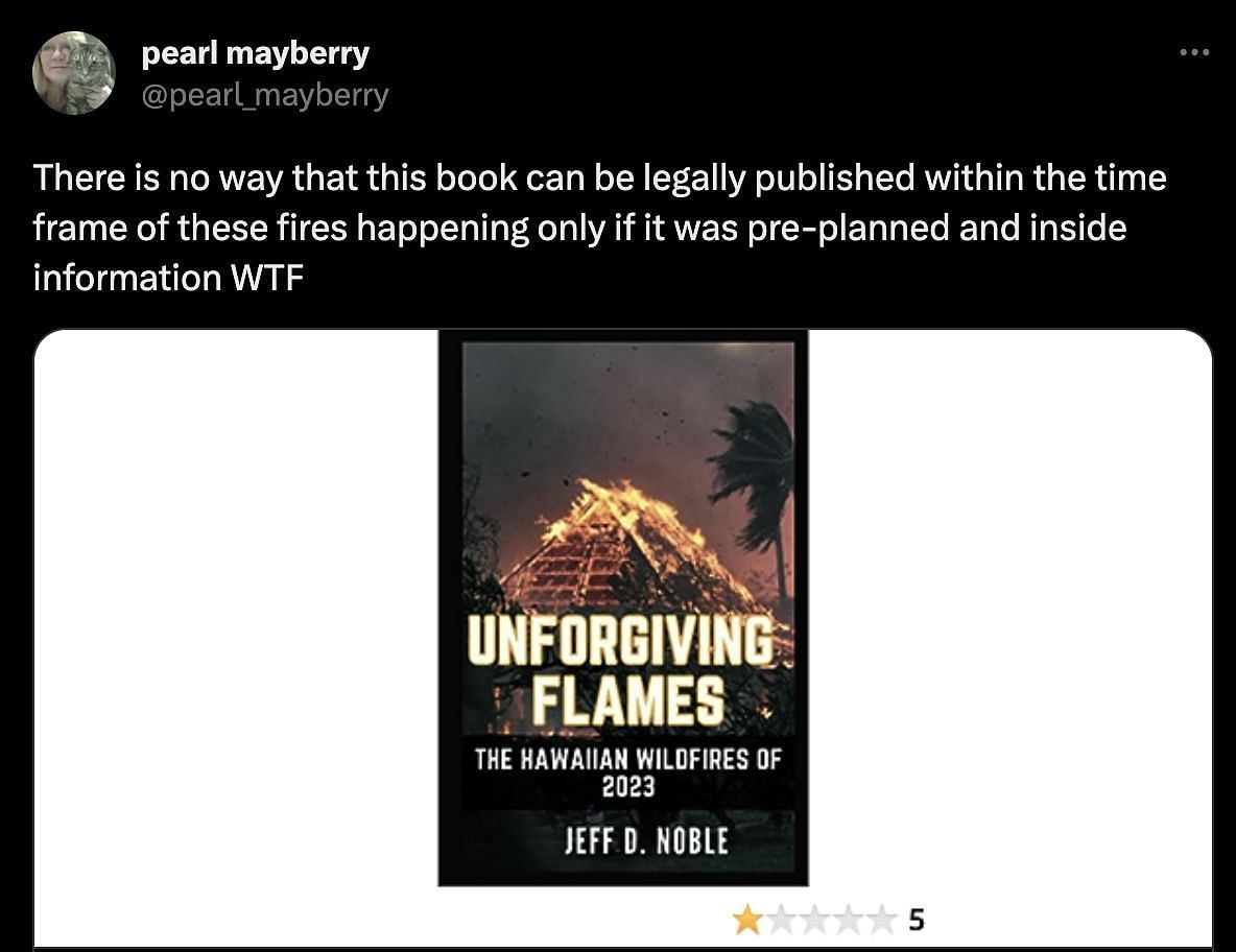 Social media users bewildered as another author releases a book on Hawaiian wildfires. (Image via Twitter)