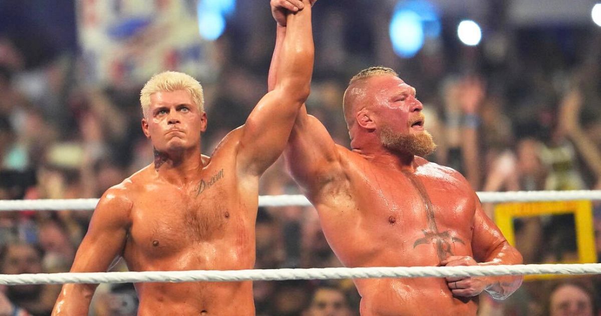 Cody Rhodes and Brock Lesnar after their SummerSlam match.