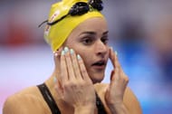 Kaylee McKeown after winning gold in women's 50m Backstroke at the 2023 World Aquatics Championships at Marina Messe in Fukuoka, Japan