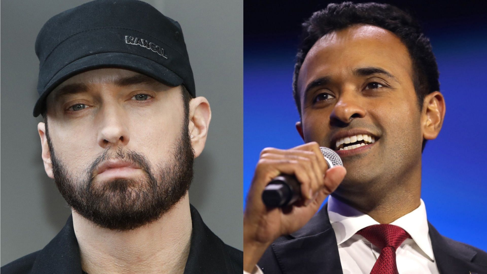 Eminem sent a cease and desist letter to Republican Presidential Candidate Vivek Ramaswamy to stop him from using his songs in political campaigns. (Image via X/Popular Liberal)